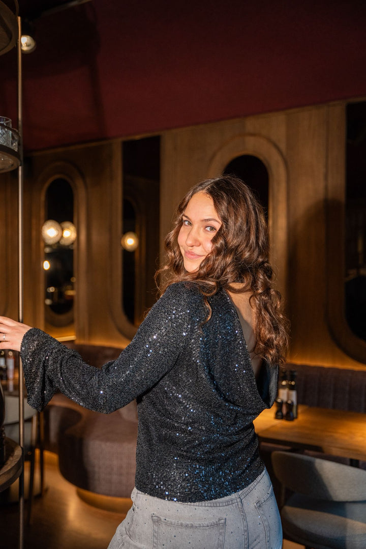 Sequin glitter top - zwart