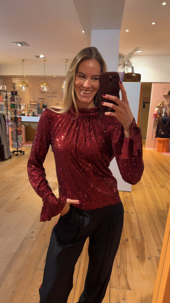 Sequin glitter top - bordeaux