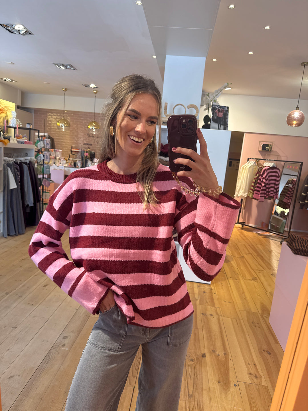 Stripe sweater pink/burgundy