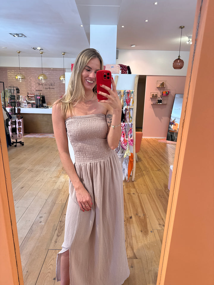 Smocked dress - beige