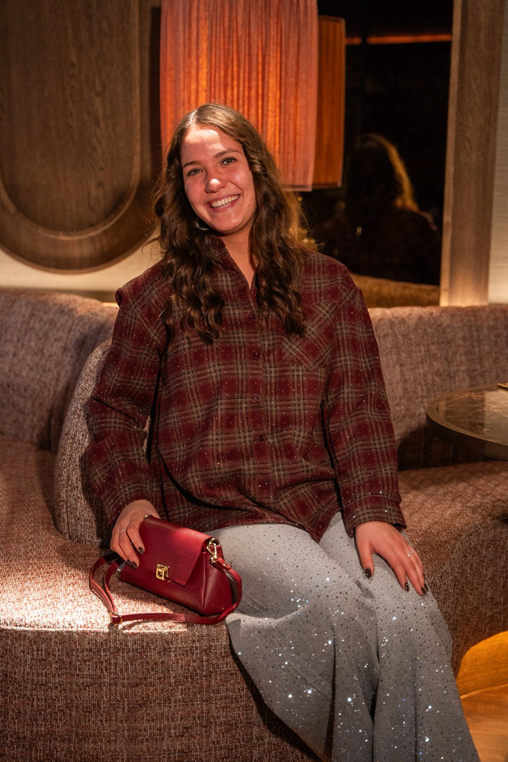 Checked blouse strass - bordeaux