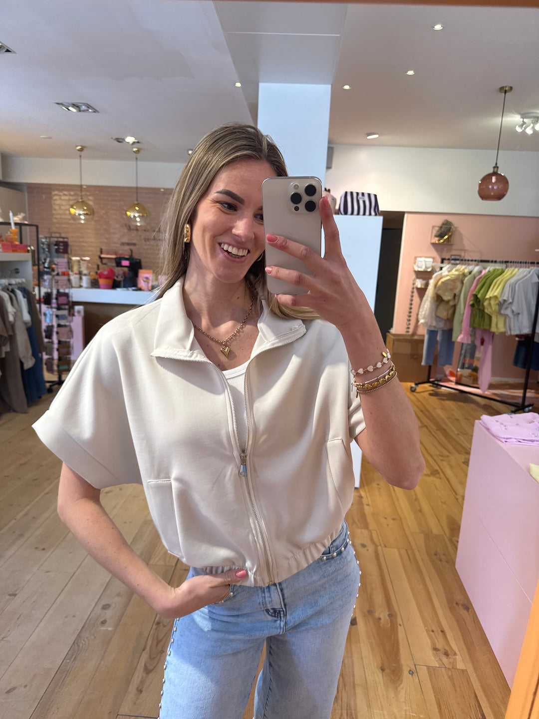 Zipper top - beige