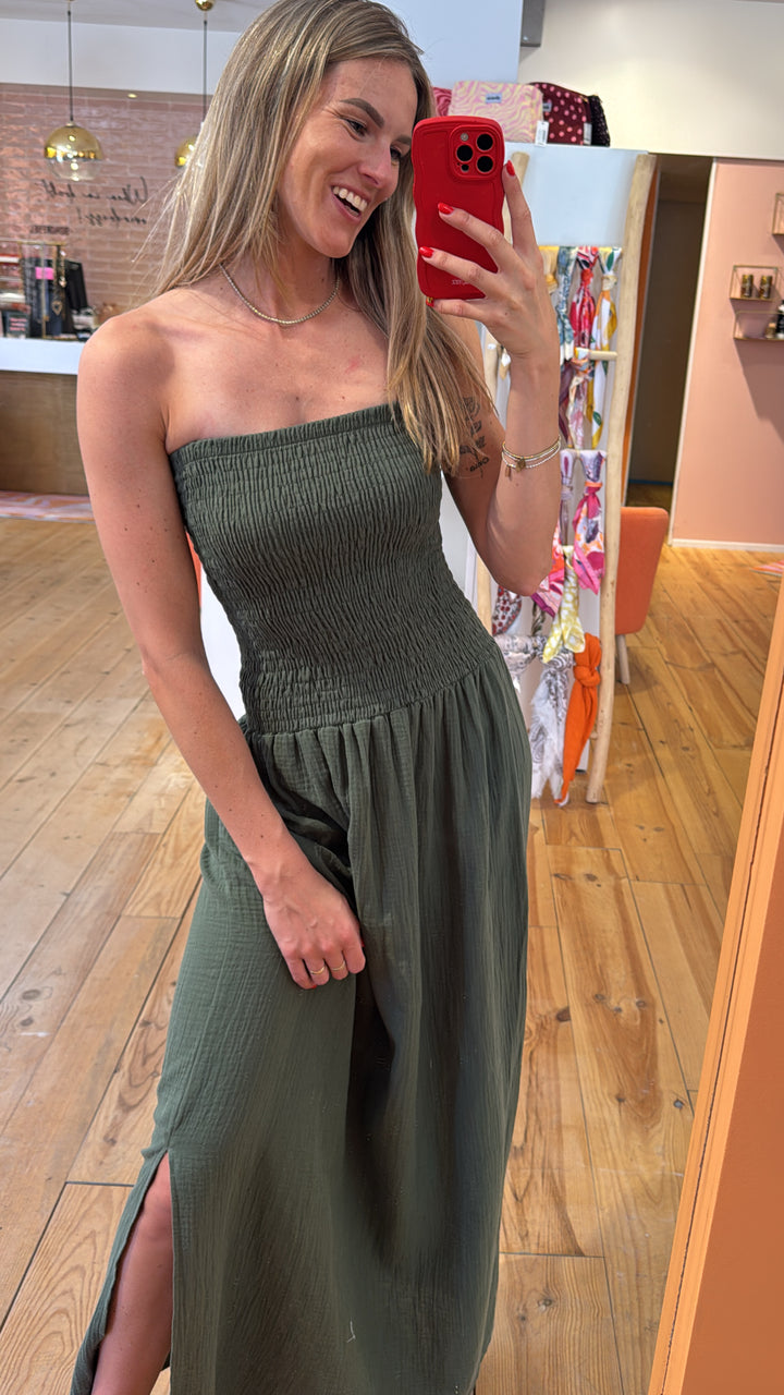 Smocked dress - army