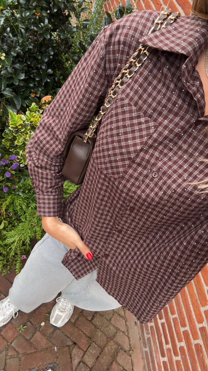 Checked strass blouse - bruin
