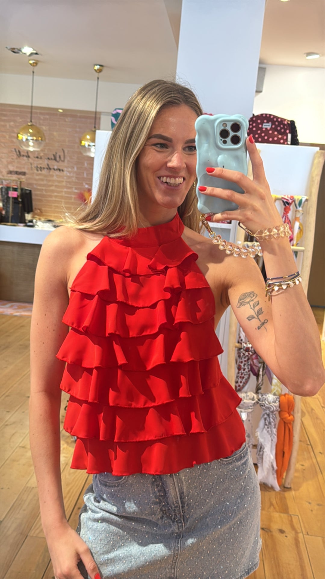 Ruffle top - red