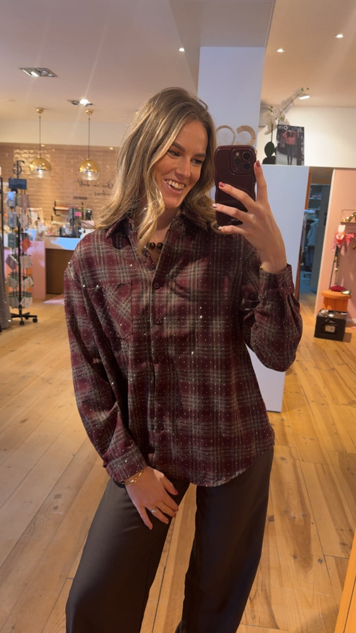 Checked blouse strass - bordeaux