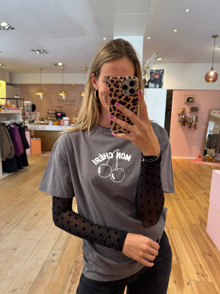 Dots mesh top - zwart