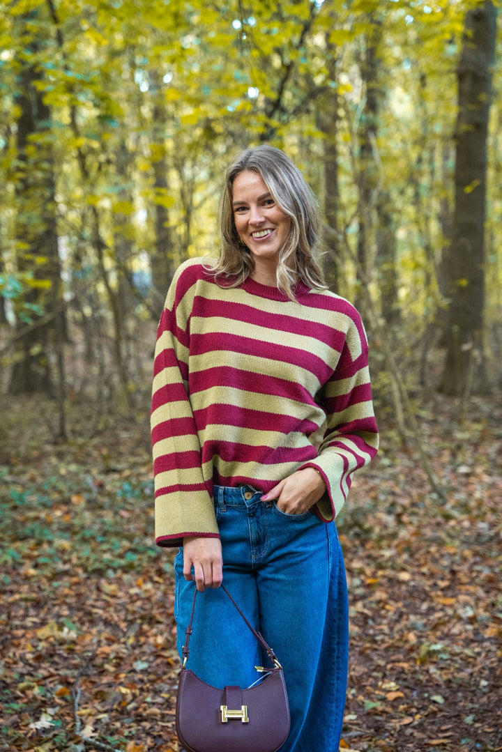 Stripe sweater groen/bordeaux