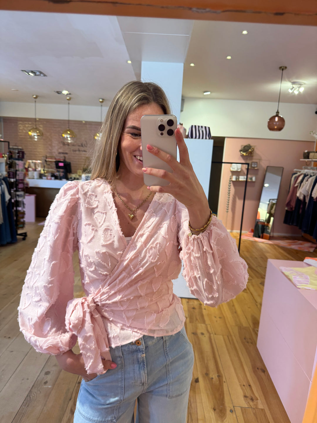 Wrap top hearts - pink
