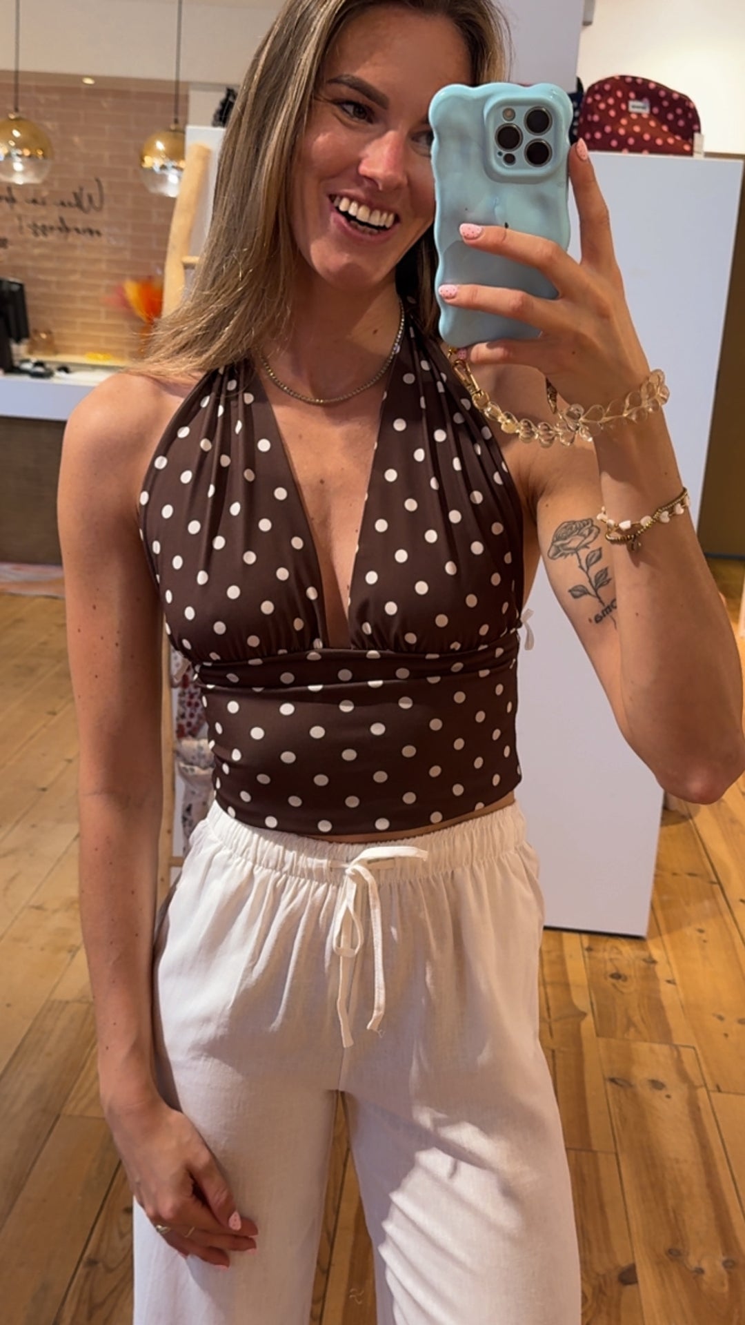 Dot halter top - brown
